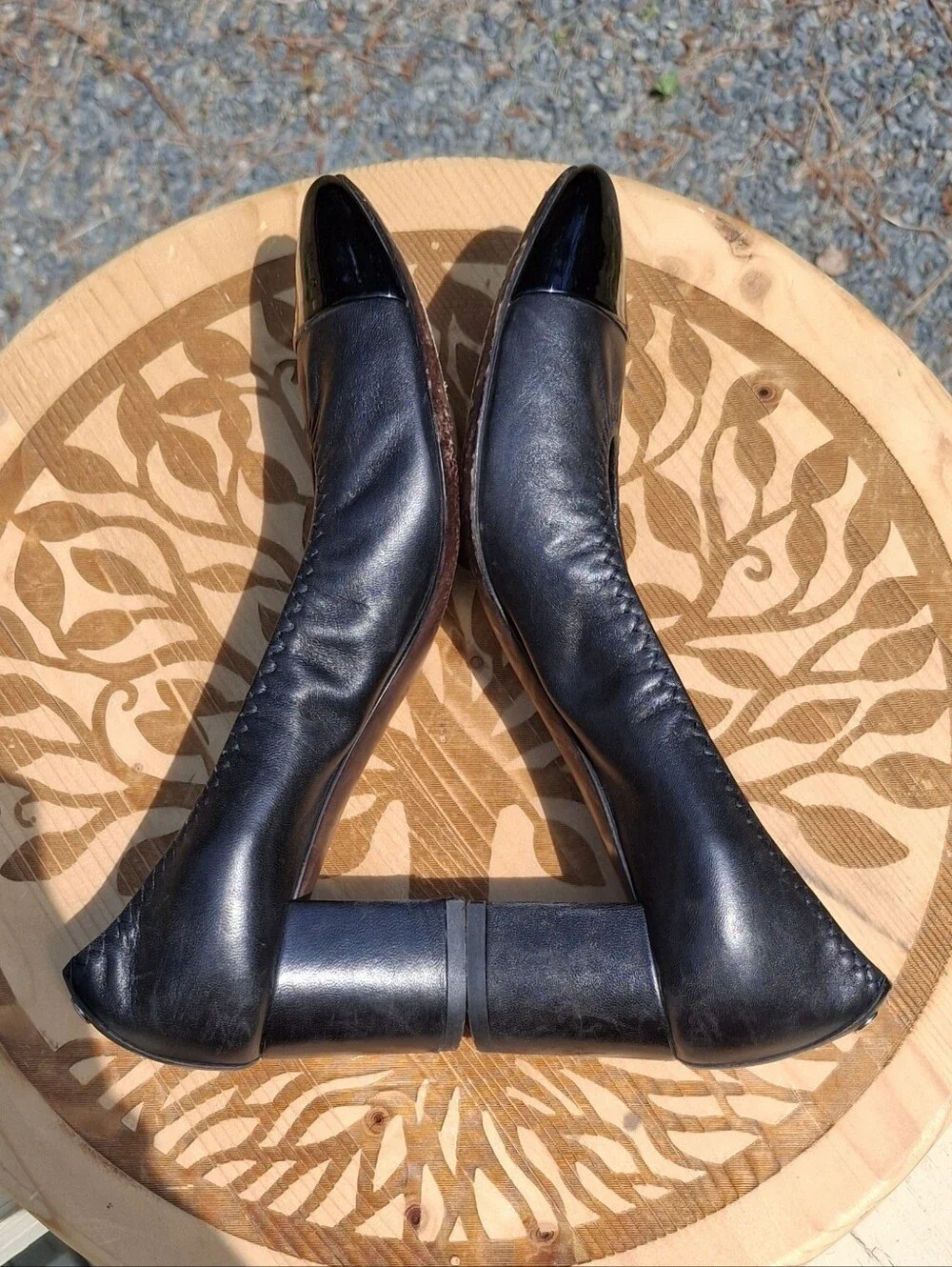 AGL Attilio Giusti Leombruni Classic Black Leather Cap Toe Block Heel Pumps 7.5